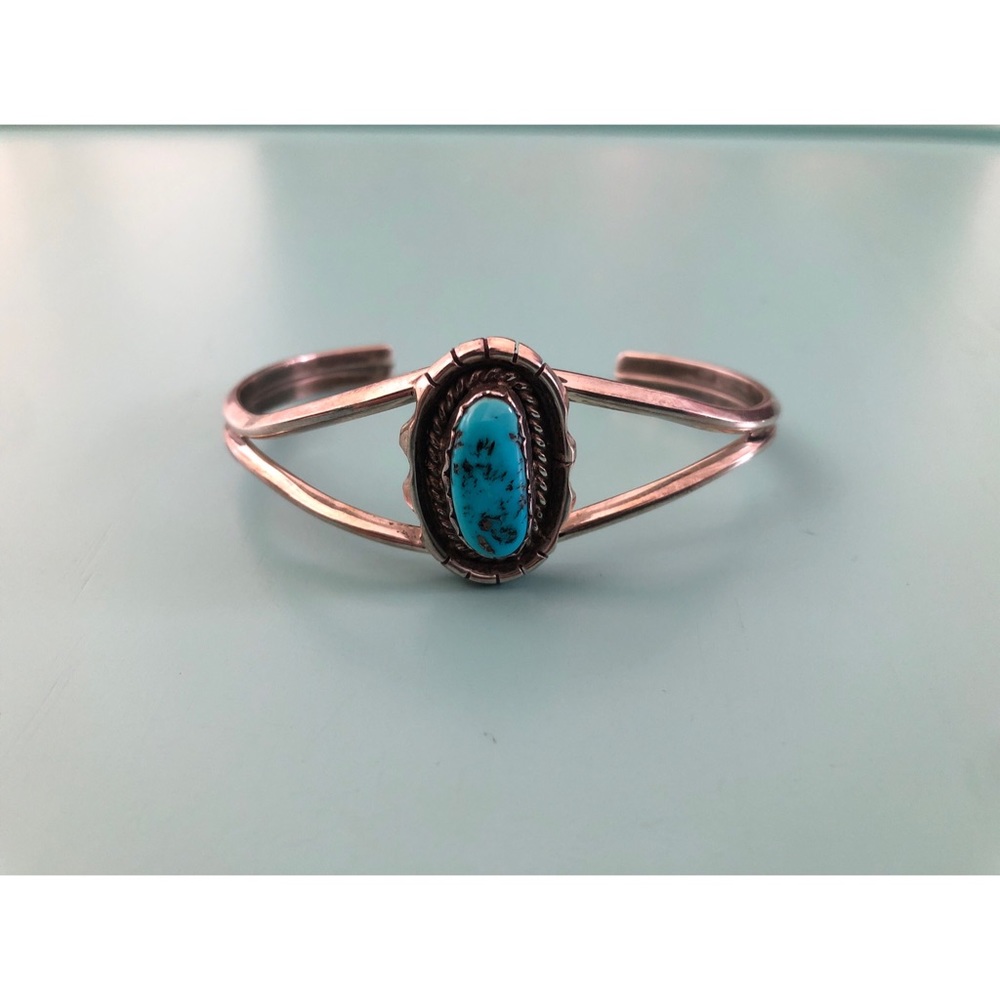 Petite Vintage Sterling Silver and Turquoise Cuff Bracelet